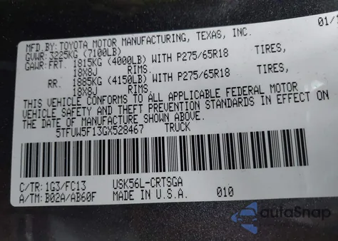 2016 Toyota Tundra Sr5 5.7L V8 from USA, damaged, VIN 5TFUW5F13GX528467